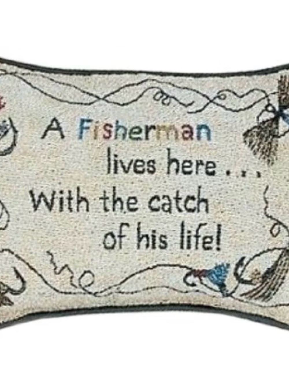Embroidered Fisherman Decorative Pillow - Beige with Blue & Brown Accents